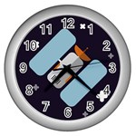 Satellite Machine Space Dark Wall Clock (Silver) Front