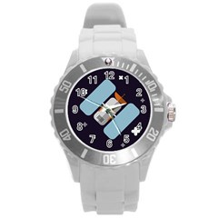 Satellite Machine Space Dark Round Plastic Sport Watch (l) by Pakrebo