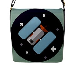 Satellite Machine Space Dark Flap Closure Messenger Bag (l) by Pakrebo