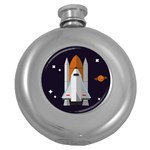 Rocket Space Universe Spaceship Round Hip Flask (5 oz) Front