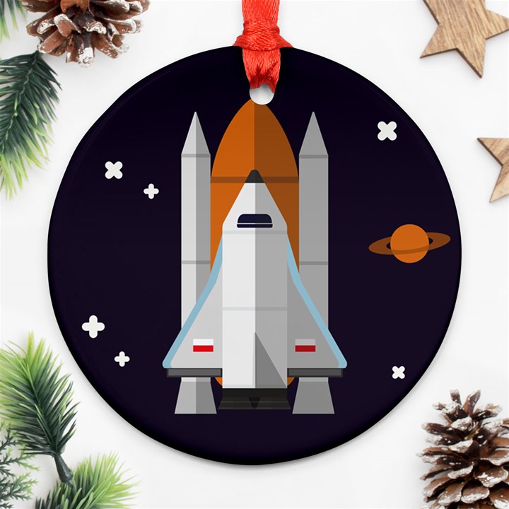 Rocket Space Universe Spaceship Round Ornament (Two Sides)