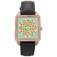 Pizza Slice Food Italian Rose Gold Leather Watch  by Pakrebo