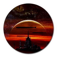 Science Fiction Digital Illustration Round Mousepads by Pakrebo