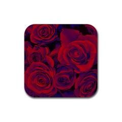 Roses Red Purple Flowers Pretty Rubber Coaster (square)  by Pakrebo