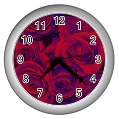 Roses Red Purple Flowers Pretty Wall Clock (silver) by Pakrebo