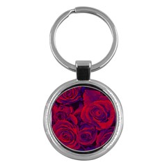 Roses Red Purple Flowers Pretty Key Chain (round) by Pakrebo