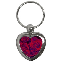 Roses Red Purple Flowers Pretty Key Chain (heart)