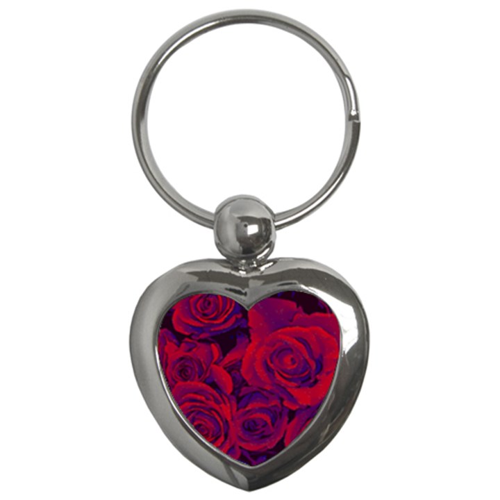 Roses Red Purple Flowers Pretty Key Chain (Heart)