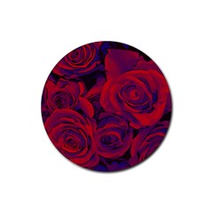 Roses Red Purple Flowers Pretty Rubber Coaster (round)  by Pakrebo