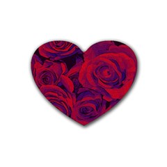 Roses Red Purple Flowers Pretty Rubber Coaster (heart)  by Pakrebo