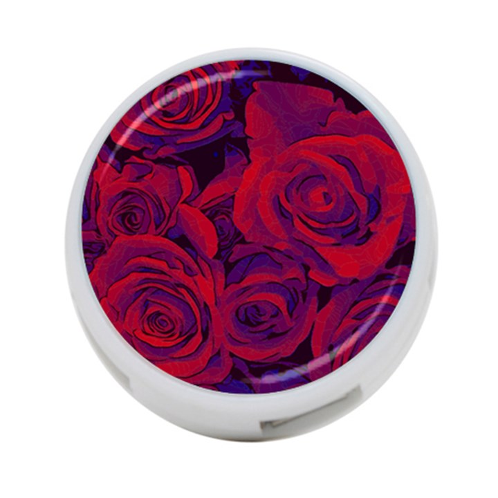 Roses Red Purple Flowers Pretty 4-Port USB Hub (One Side)