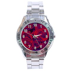 Roses Red Purple Flowers Pretty Stainless Steel Analogue Watch by Pakrebo