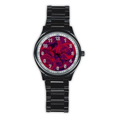 Roses Red Purple Flowers Pretty Stainless Steel Round Watch