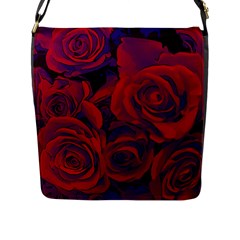 Roses Red Purple Flowers Pretty Flap Closure Messenger Bag (l) by Pakrebo