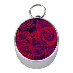 Roses Red Purple Flowers Pretty Mini Silver Compasses by Pakrebo