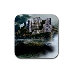 Sea Island Castle Landscape Rubber Coaster (square)  by Pakrebo