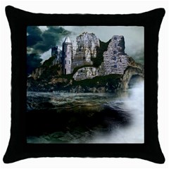 Sea Island Castle Landscape Throw Pillow Case (Black)