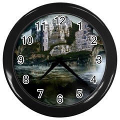 Sea Island Castle Landscape Wall Clock (Black)