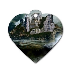 Sea Island Castle Landscape Dog Tag Heart (Two Sides)