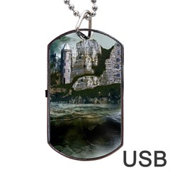 Sea Island Castle Landscape Dog Tag Usb Flash (two Sides) by Pakrebo