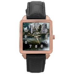 Sea Island Castle Landscape Rose Gold Leather Watch 