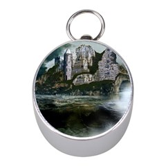 Sea Island Castle Landscape Mini Silver Compasses by Pakrebo