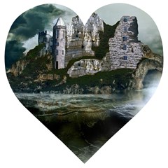 Sea Island Castle Landscape Wooden Puzzle Heart by Pakrebo