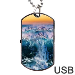 Sea Waves Ocean Water Beach Surf Dog Tag Usb Flash (two Sides) by Pakrebo