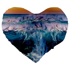 Sea Waves Ocean Water Beach Surf Large 19  Premium Heart Shape Cushions by Pakrebo