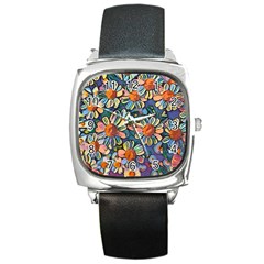 Daisies Flowers Colorful Garden Square Metal Watch by Pakrebo