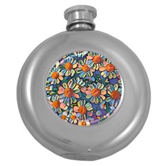 Daisies Flowers Colorful Garden Round Hip Flask (5 Oz)