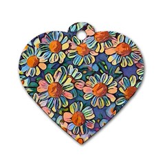 Daisies Flowers Colorful Garden Dog Tag Heart (one Side)