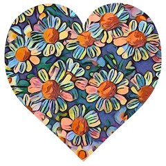 Daisies Flowers Colorful Garden Wooden Puzzle Heart