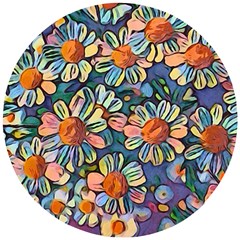 Daisies Flowers Colorful Garden Wooden Puzzle Round