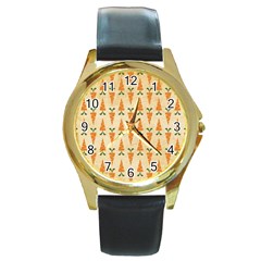 Patter Carrot Pattern Carrot Print Round Gold Metal Watch by Pakrebo