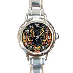 Tiger Predator Abstract Feline Round Italian Charm Watch by Pakrebo