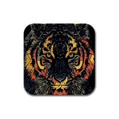 Tiger Predator Abstract Feline Rubber Square Coaster (4 Pack)  by Pakrebo