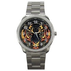 Tiger Predator Abstract Feline Sport Metal Watch by Pakrebo