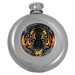 Tiger Predator Abstract Feline Round Hip Flask (5 Oz) by Pakrebo