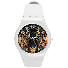 Tiger Predator Abstract Feline Round Plastic Sport Watch (m) by Pakrebo