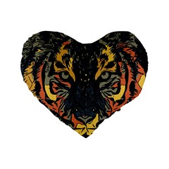 Tiger Predator Abstract Feline Standard 16  Premium Flano Heart Shape Cushions by Pakrebo