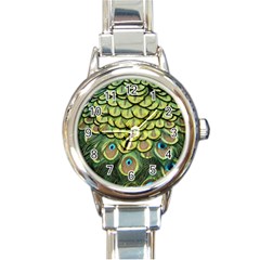 Peacock Feathers Peacock Bird Round Italian Charm Watch by Pakrebo