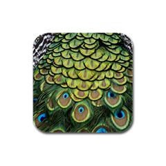 Peacock Feathers Peacock Bird Rubber Square Coaster (4 Pack)  by Pakrebo