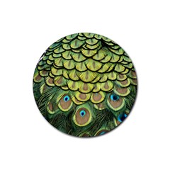 Peacock Feathers Peacock Bird Rubber Coaster (round)  by Pakrebo