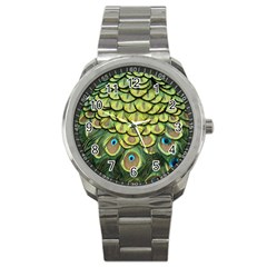 Peacock Feathers Peacock Bird Sport Metal Watch by Pakrebo