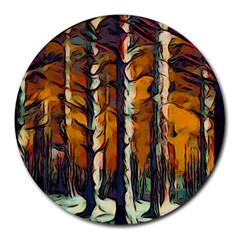 Forest Woods Trees Night Shadows Round Mousepads by Pakrebo