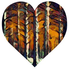 Forest Woods Trees Night Shadows Wooden Puzzle Heart