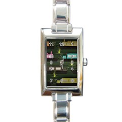 Narrow Boats Scene Pattern Rectangle Italian Charm Watch by Pakrebo