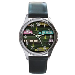 Narrow Boats Scene Pattern Round Metal Watch by Pakrebo