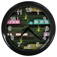 Narrow Boats Scene Pattern Wall Clock (black) by Pakrebo